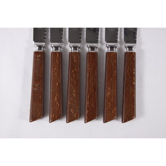 Vintage Warranted Sheffield steak knives /w wooden handles, set of 6 knives - Picture 3 of 5